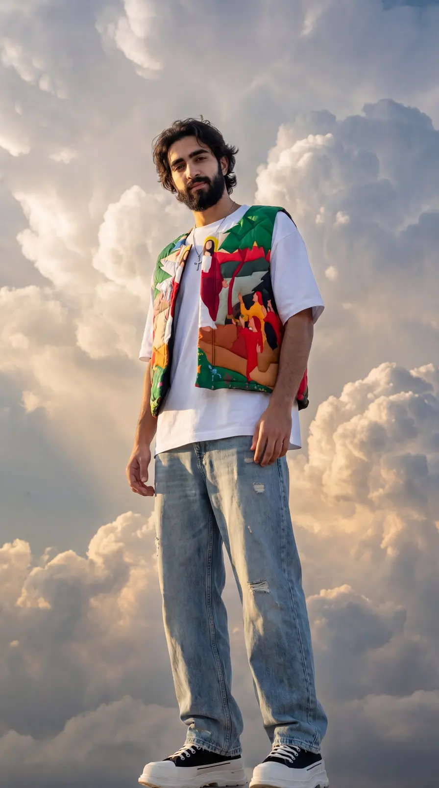 Chaleco acolchado con aplique de escena religiosa