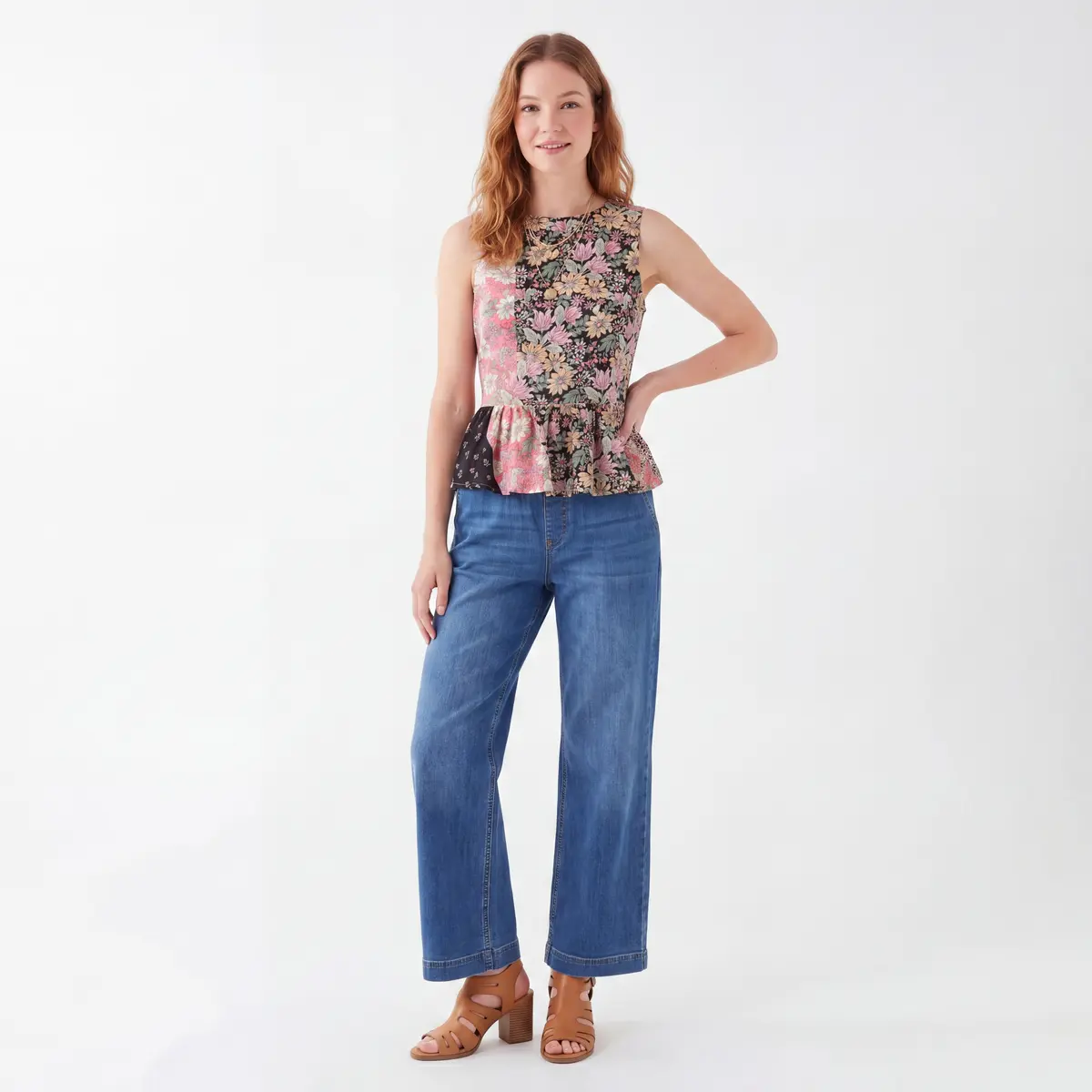 Top Peplum con Estampado Floral de Patchwork