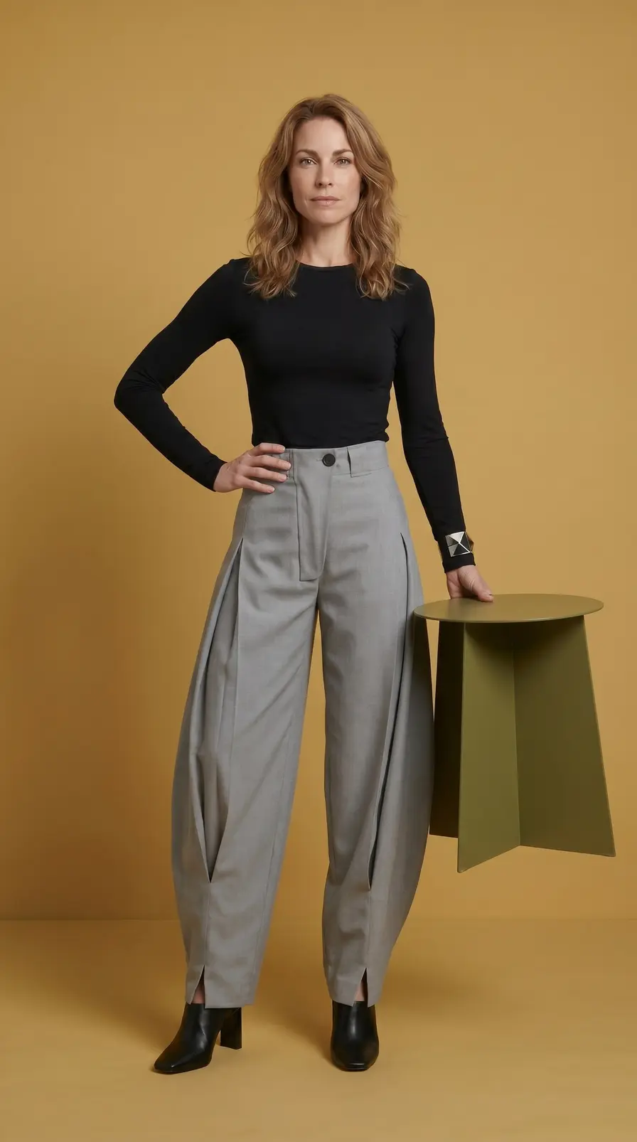 Pantalones plisados de talle alto y pernera ancha — Pref 581 1777694298350
