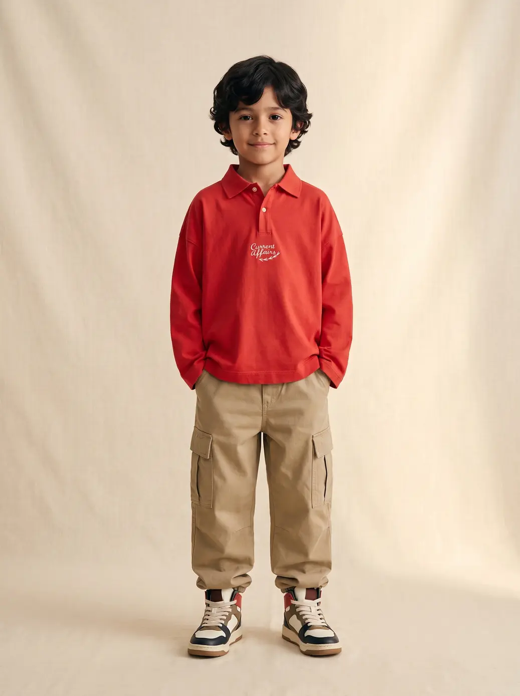 Polo de manga larga rojo con gráfico bordado
