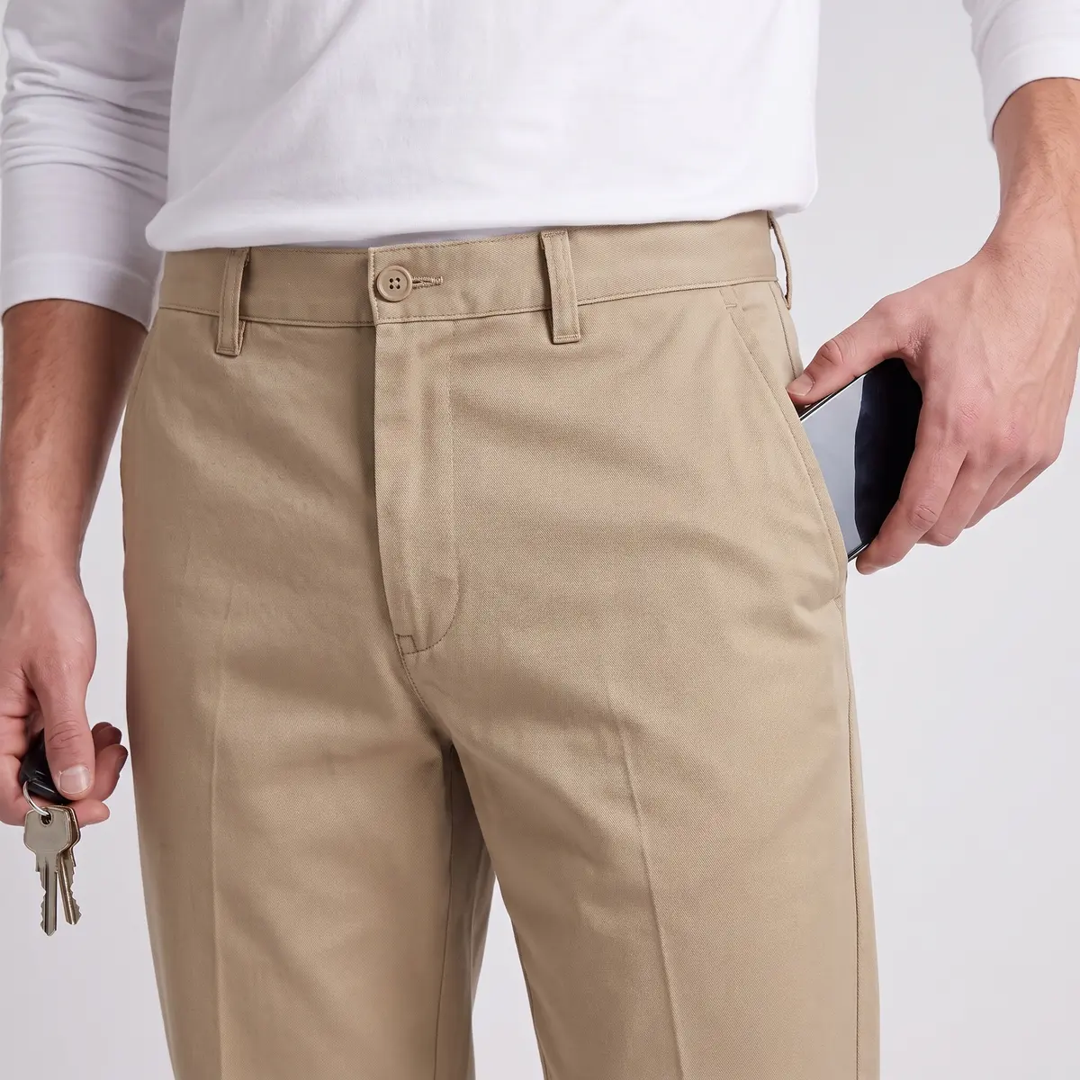 Pantalones Chinos de Corte Recto Color Caqui — Pref 968 1785799193774