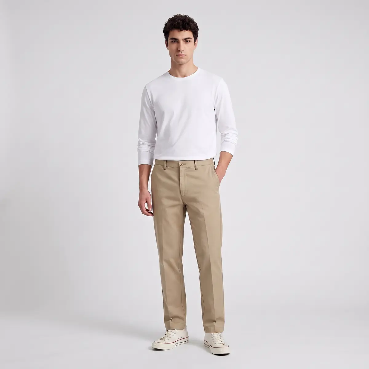 Pantalones Chinos de Corte Recto Color Caqui