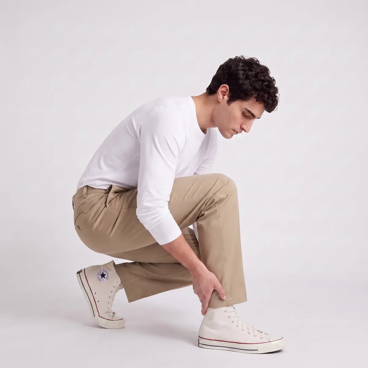 Pantalones Chinos de Corte Recto Color Caqui — Pref 142 1785799859564