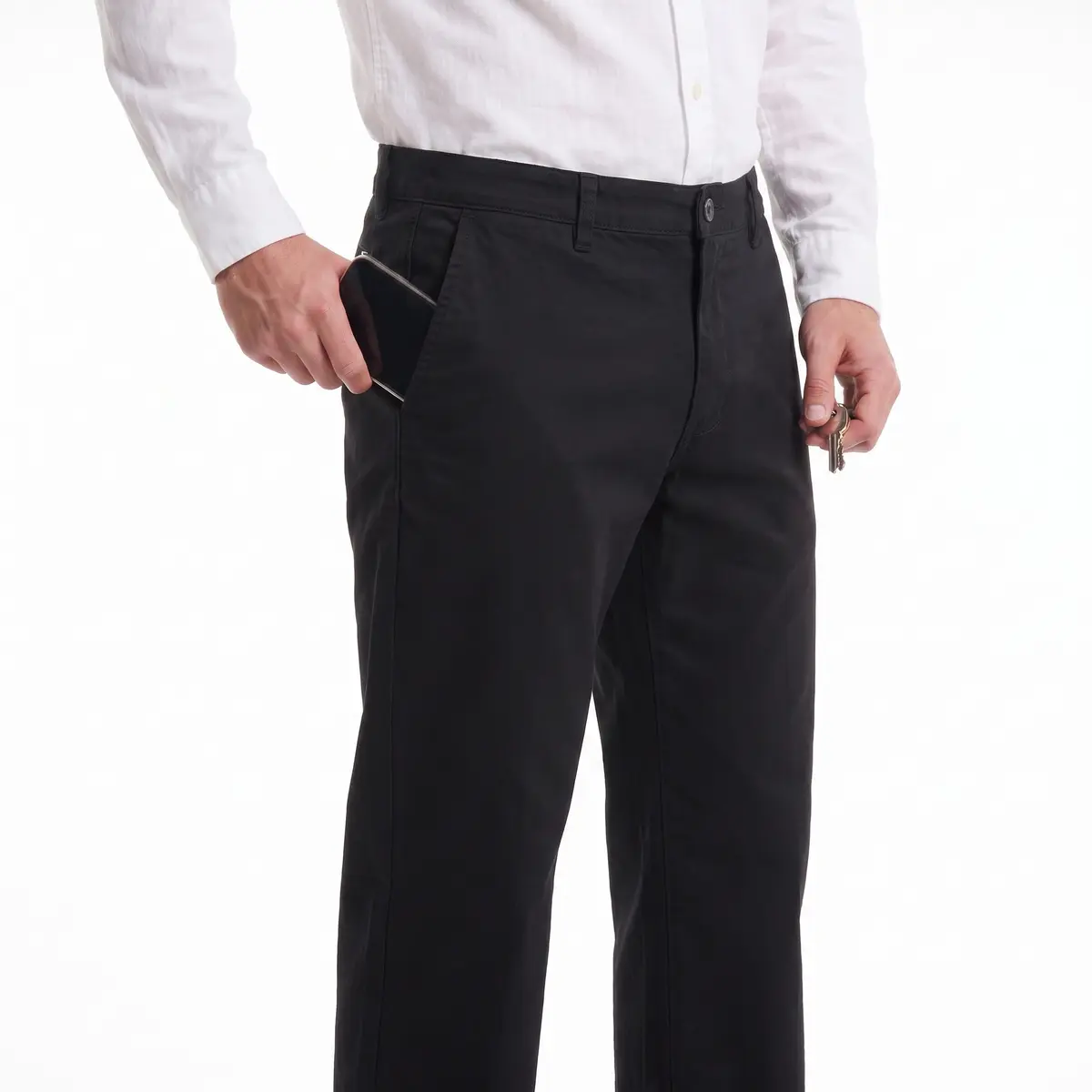 Pantalones chinos negros de corte clásico y frente plano para hombre — Pref 968 1785799193774